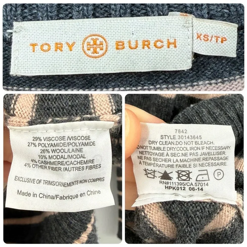 Tory Burch Giselle Cashmere Blend Quarter Button Collared Striped Sweater | XS